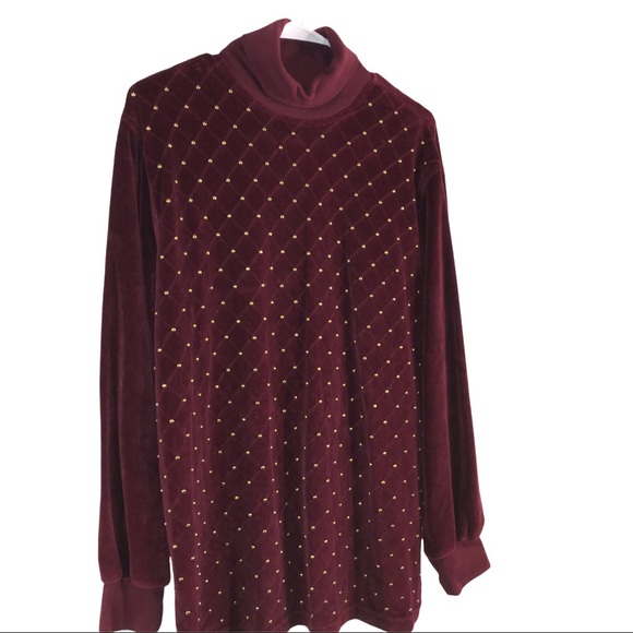 Vtg Quilted Studded Plush Velour Top - Picture 2 of 12